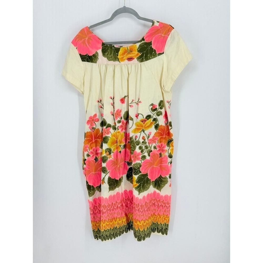 Ui-Maikai Women Vintage Floral Hibiscus Muumuu Dress Size L Boho Tropical Hawaii